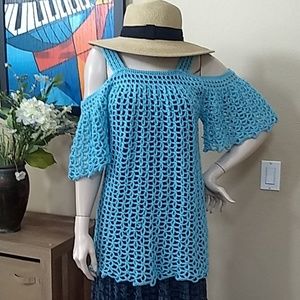 SOLD- Crochet Cold Shoulder mesh top - handmade